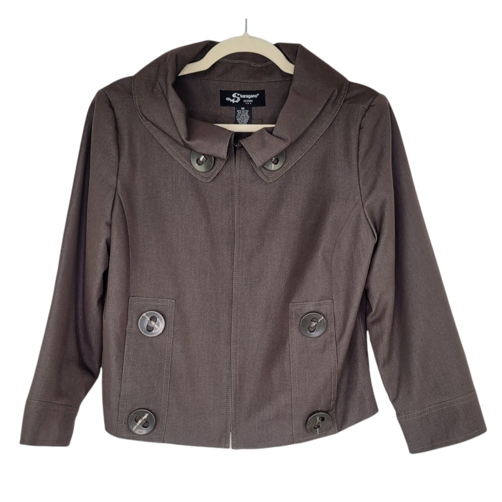 Sharagano Studio Cropped Jacket Style 251514 Brown Cotton Blend size M $80 NEW